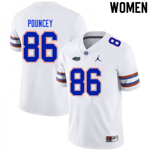 Women #86 Jordan Pouncey Florida Gators College Football Jerseys White